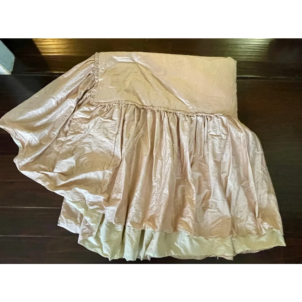Vtg Anne Gish Pink Iridescent DeLorme Silk Twin Comforters Set of 2, 22” Ruffle